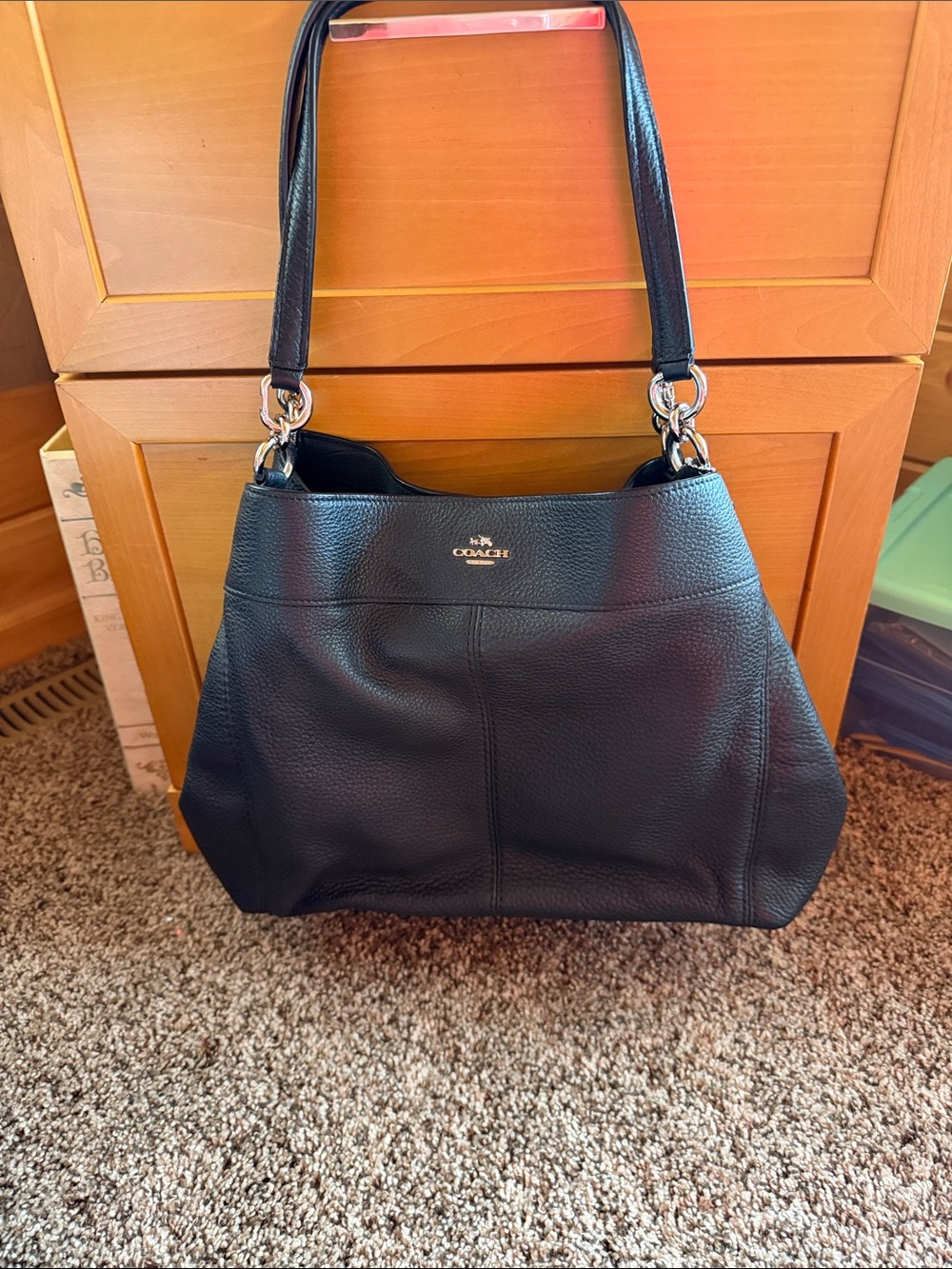 Coach Black Pebbled Leather Hobo Shoulder Bag with Silver Hardware